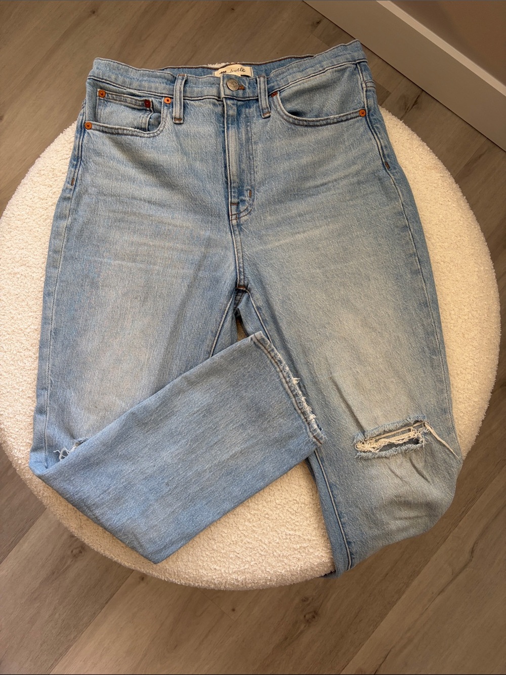 Madewell Light High-Rise Slim Crop Boyjean in Dumas Wash: Ripped Edition